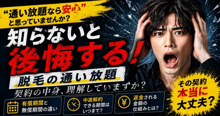 メンズ脱毛の通い放題で後悔しないために契約内容や有償期間と無償期間の違いを解説